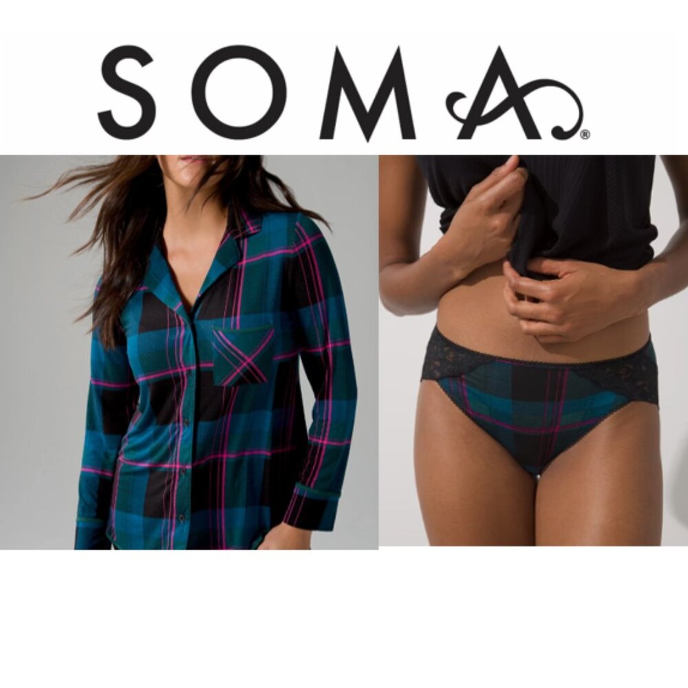 NWT Soma Panty + COOL NIGHTS Notch Collar Long Sleeve Top Set